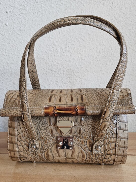 Besso Handbags - #Besso VGT Tan- Croc- Embossed Leather Bamboo Bullet Bag